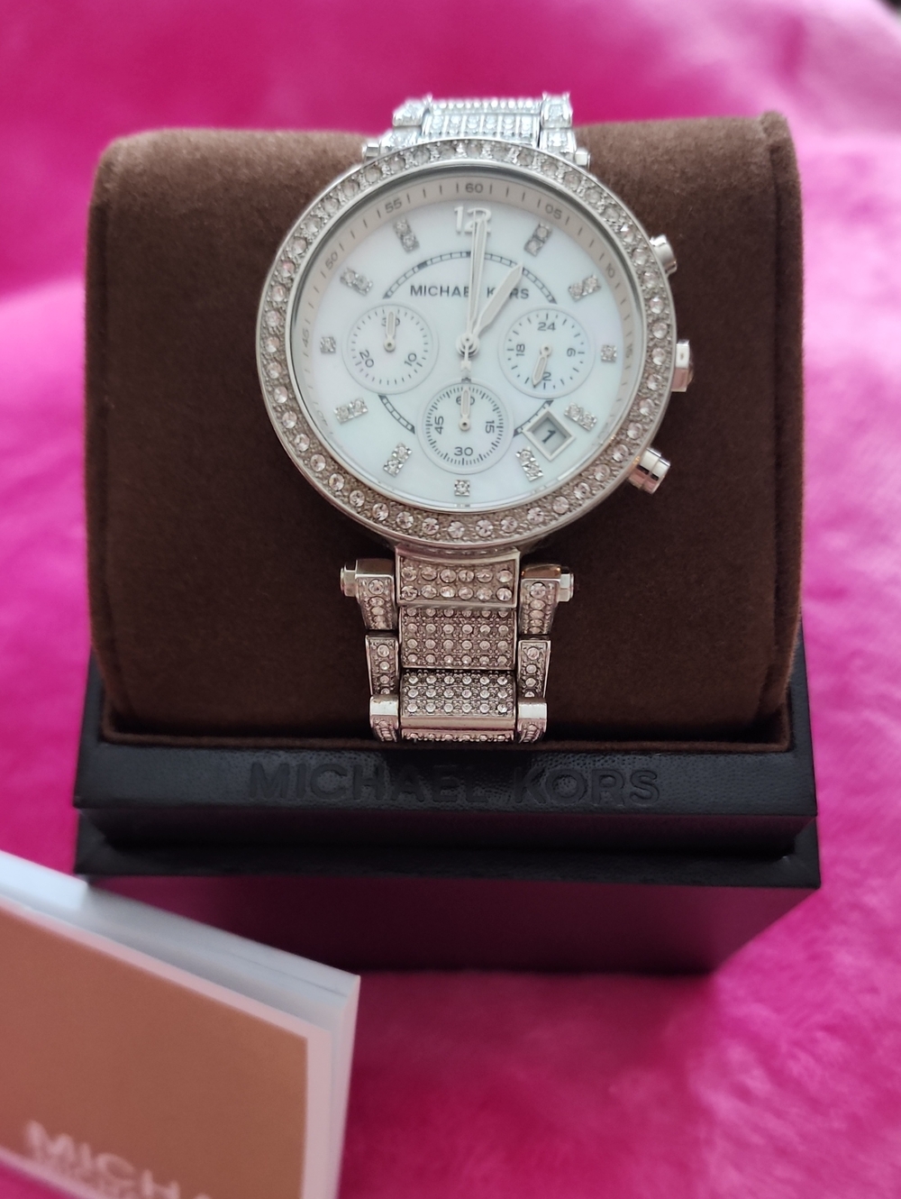 Michael Kors Parker Silver Crystal Pave Chronograph Watch